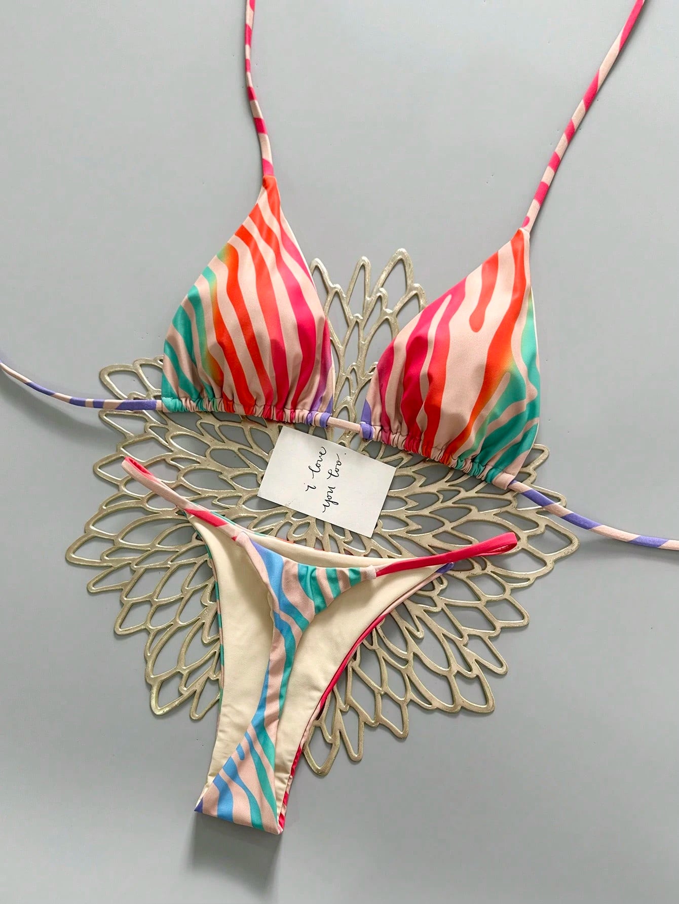 2pcs Casual Cute Elegant Sexy Bohemian Floral Tie-Up Braided Bikini Swimwear, Beach Vacation, Spring/Summer
