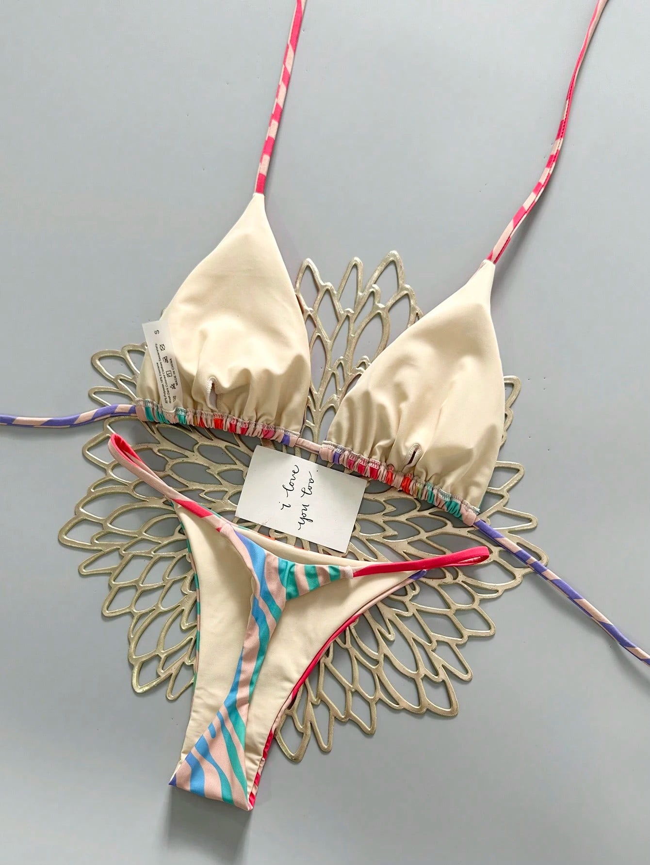 2pcs Casual Cute Elegant Sexy Bohemian Floral Tie-Up Braided Bikini Swimwear, Beach Vacation, Spring/Summer