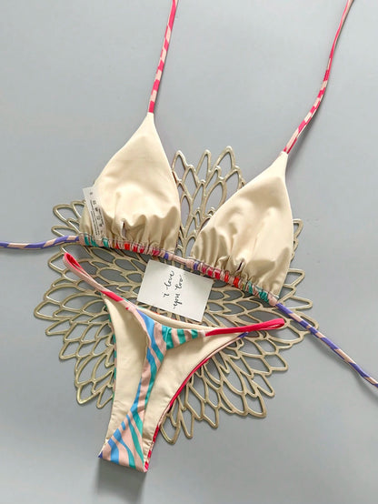 2pcs Casual Cute Elegant Sexy Bohemian Floral Tie-Up Braided Bikini Swimwear, Beach Vacation, Spring/Summer