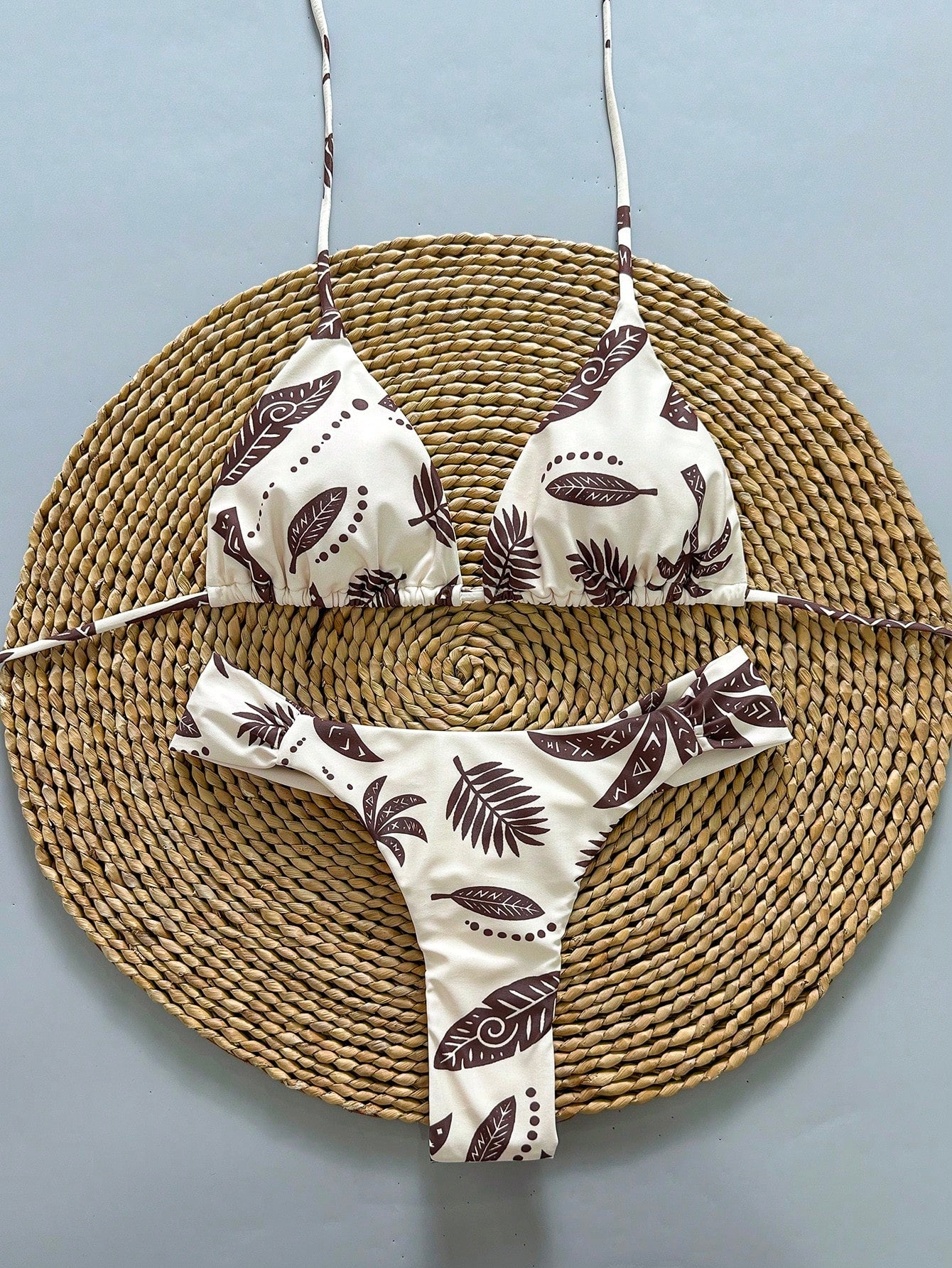 2pcs Casual Cute Elegant Sexy Bohemian Floral Tie-Up Braided Bikini Swimwear, Beach Vacation, Spring/Summer