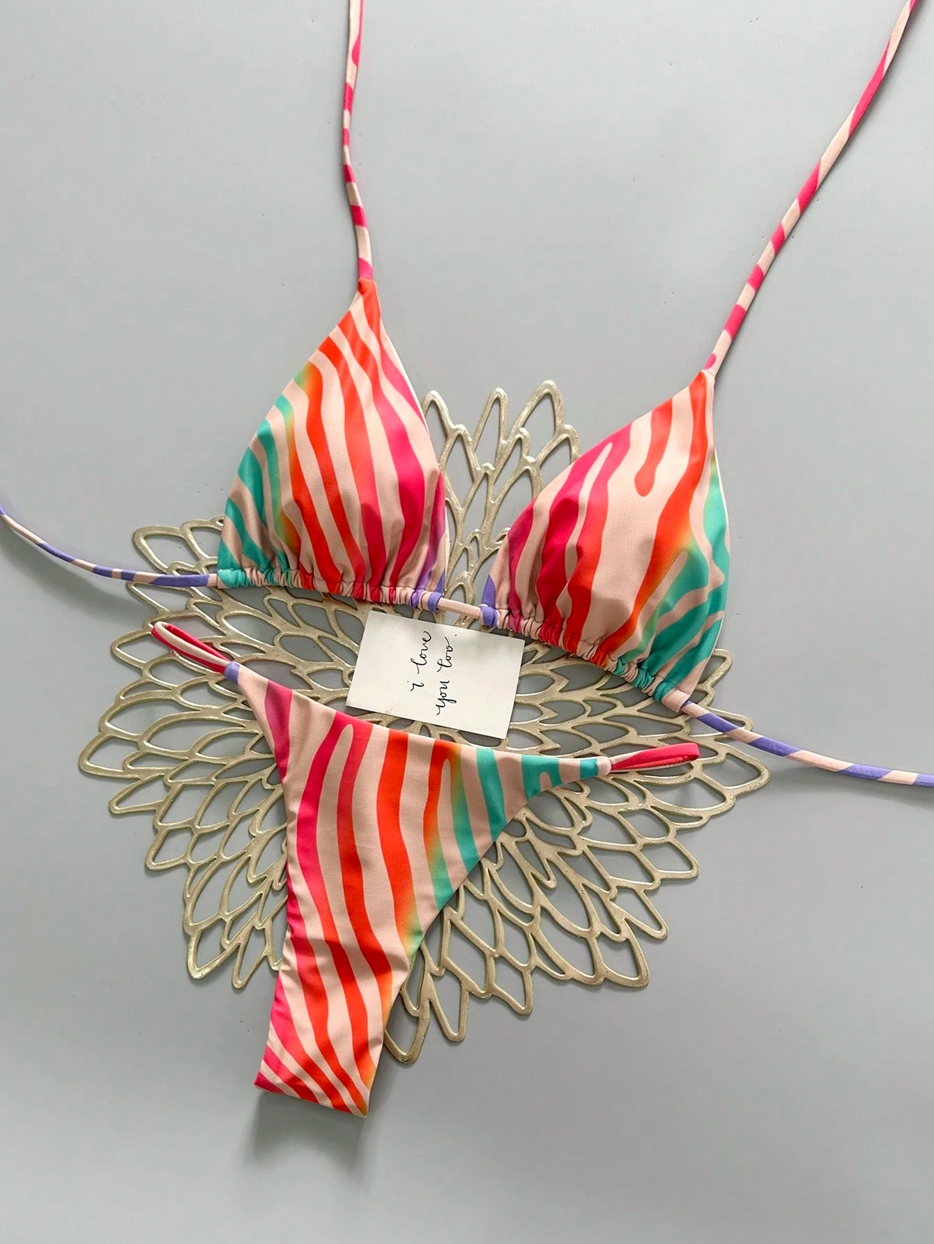 2pcs Casual Cute Elegant Sexy Bohemian Floral Tie-Up Braided Bikini Swimwear, Beach Vacation, Spring/Summer
