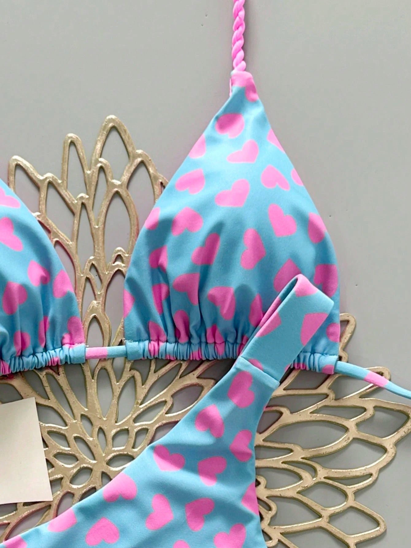 2pcs Casual Cute Elegant Sexy Bohemian Floral Tie-Up Braided Bikini Swimwear, Beach Vacation, Spring/Summer