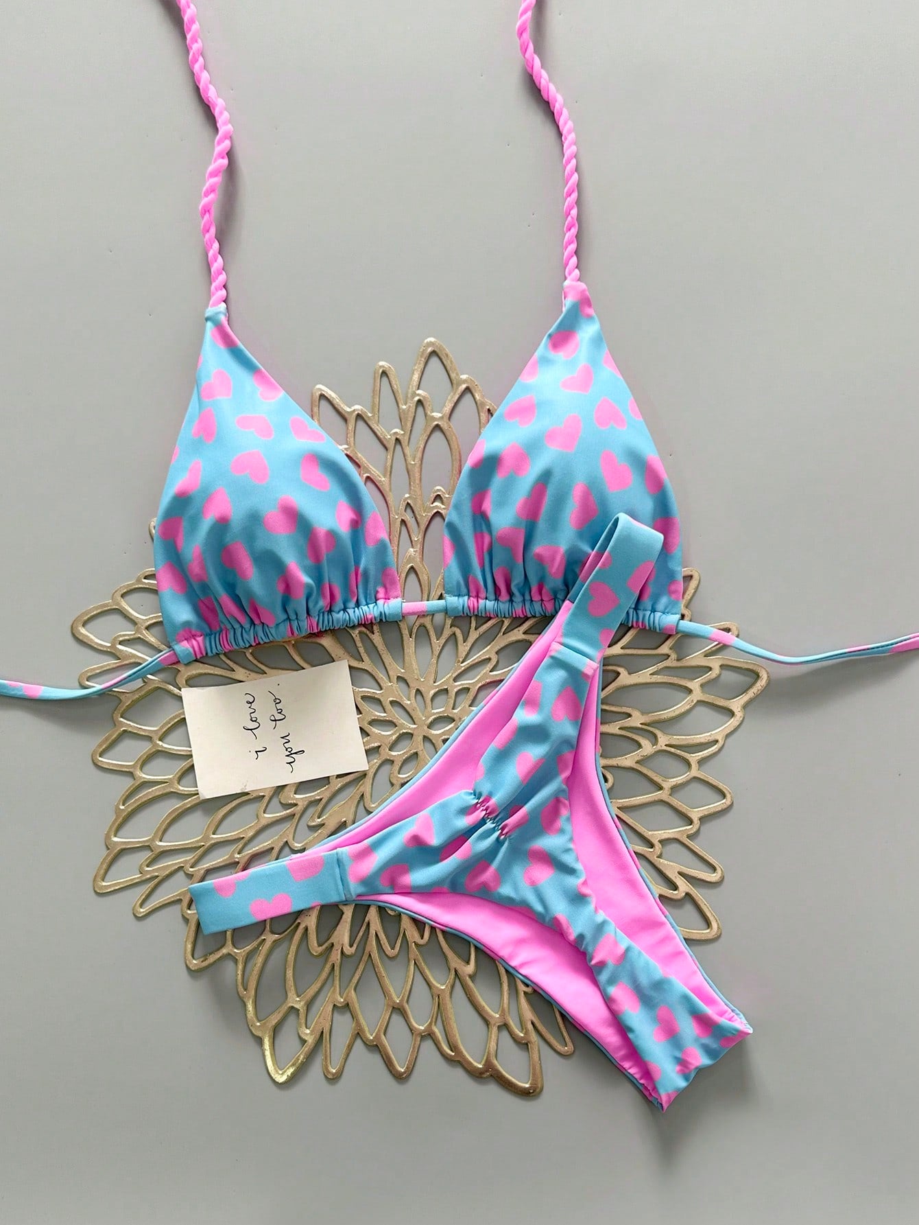 2pcs Casual Cute Elegant Sexy Bohemian Floral Tie-Up Braided Bikini Swimwear, Beach Vacation, Spring/Summer