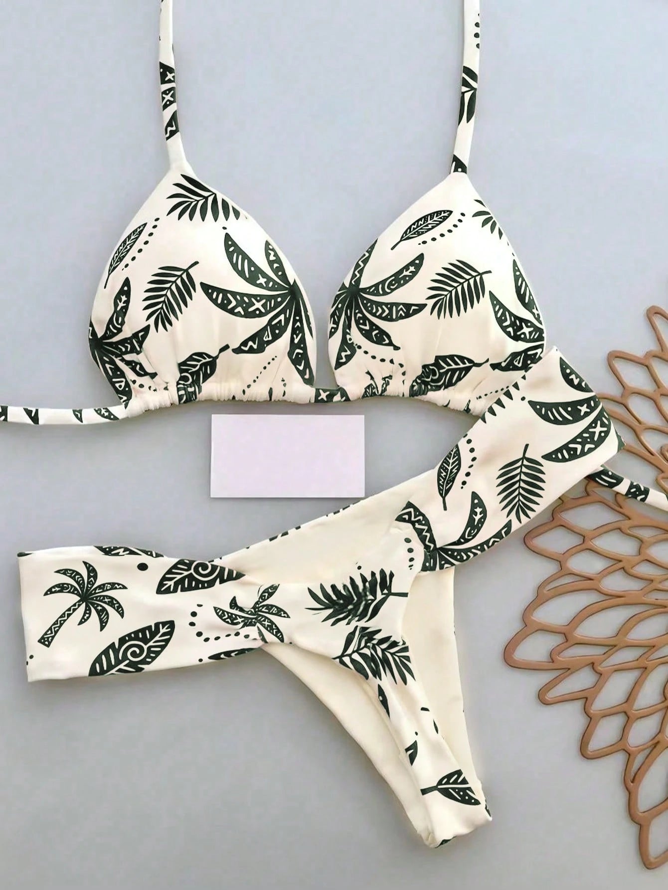 2pcs Casual Cute Elegant Sexy Bohemian Floral Tie-Up Braided Bikini Swimwear, Beach Vacation, Spring/Summer