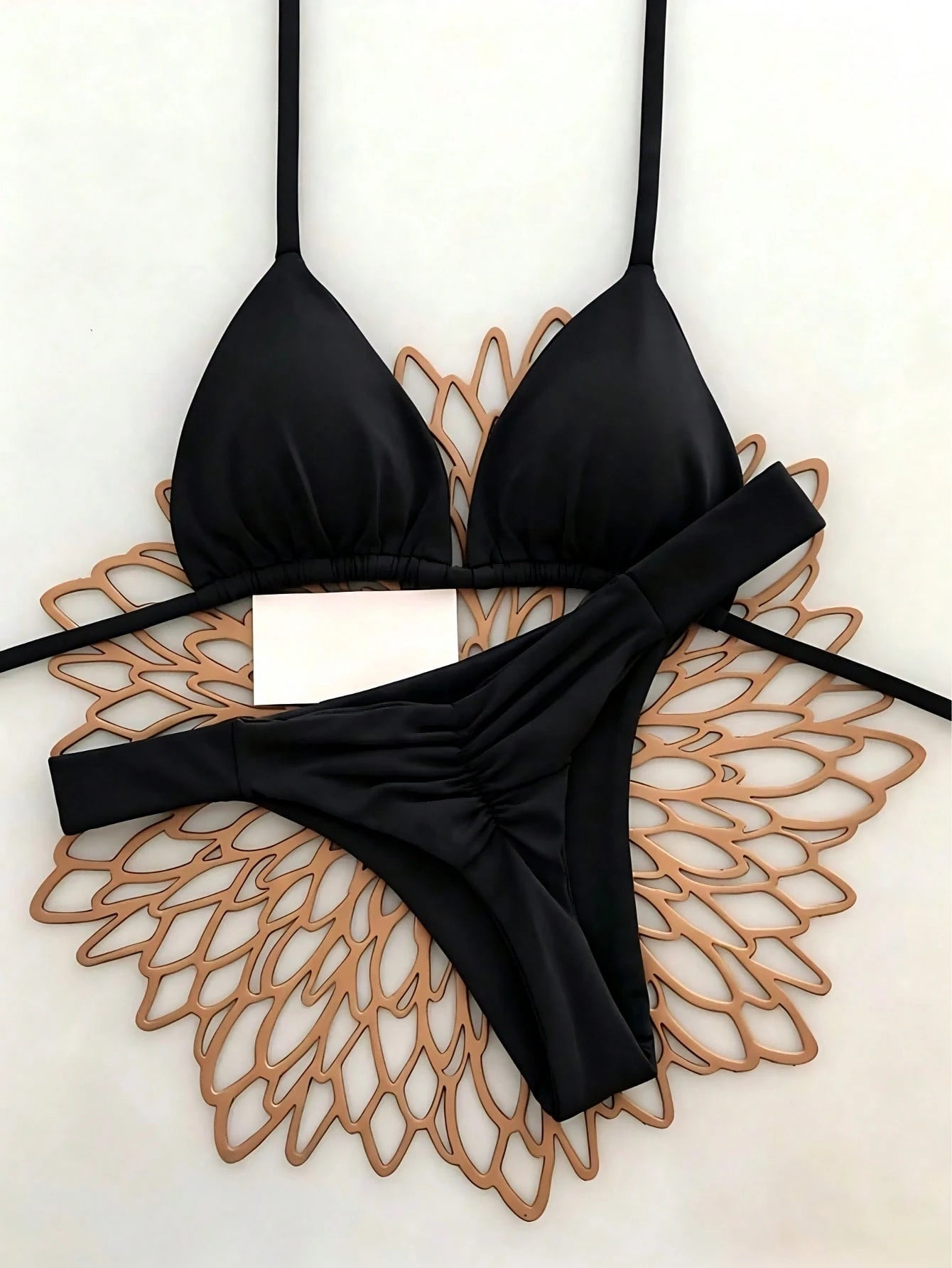 2pcs Casual Elegant Sexy Bohemian Floral Print Tie-Up Braided Bikini Swimwear, Suitable For Beach & Holiday, Spring/Summer Vacation Black, Aesthetic