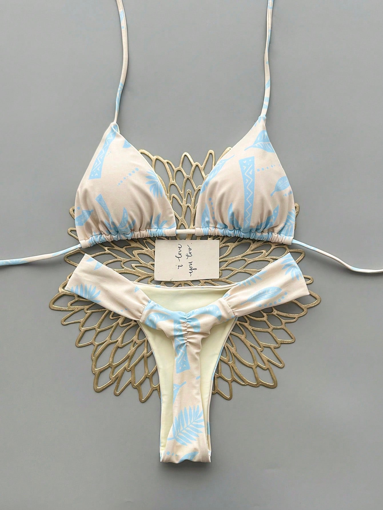 2pcs Casual Elegant Sexy Bohemian Floral Print Tie-Up Braided Bikini Swimwear, Suitable For Beach Vacation In Spring/Summer