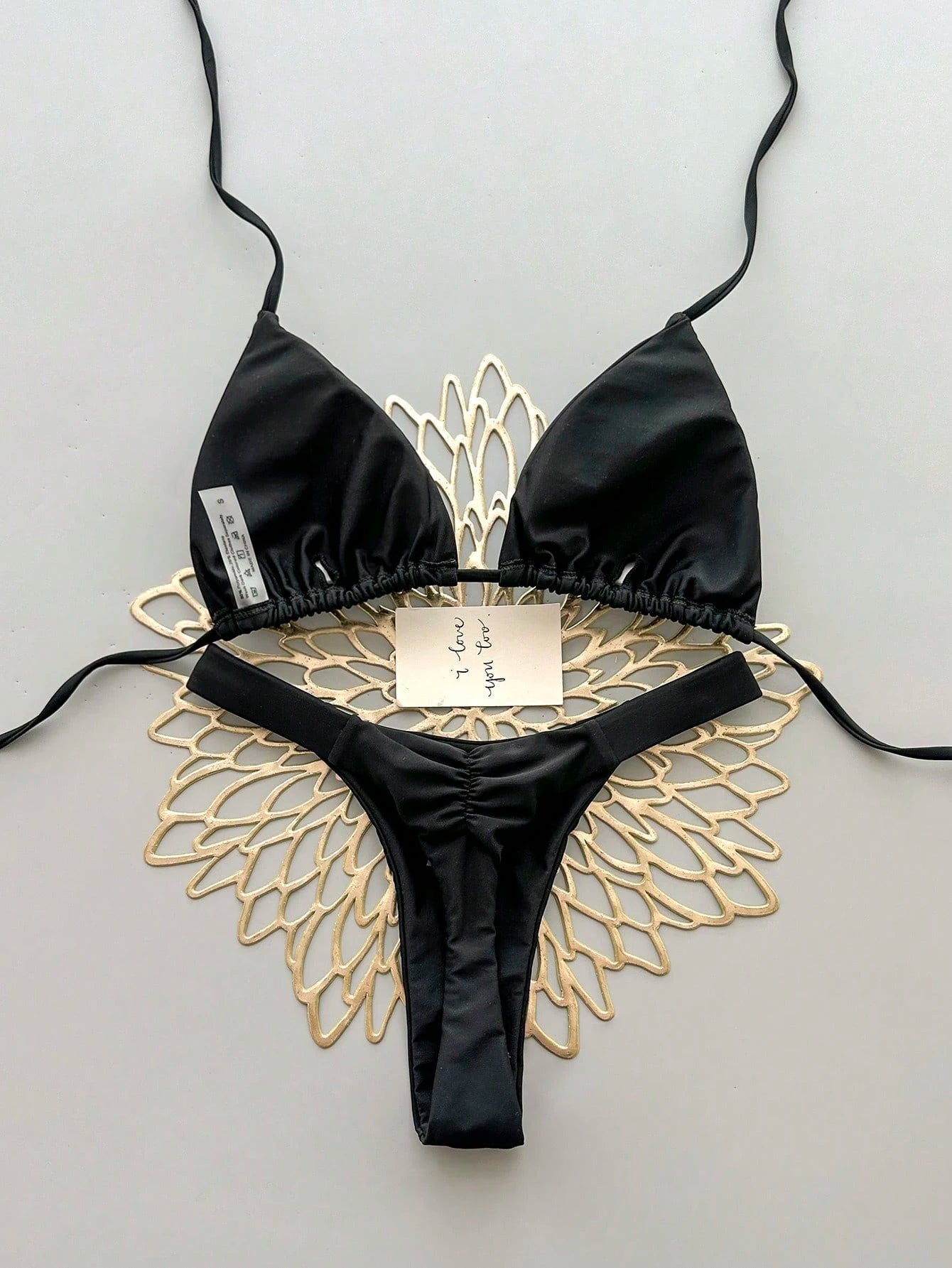 2pcs Casual Elegant Sexy Bohemian Floral Print Tie-Up Braided Bikini Swimwear, Suitable For Beach & Holiday, Spring/Summer Vacation Black, Aesthetic