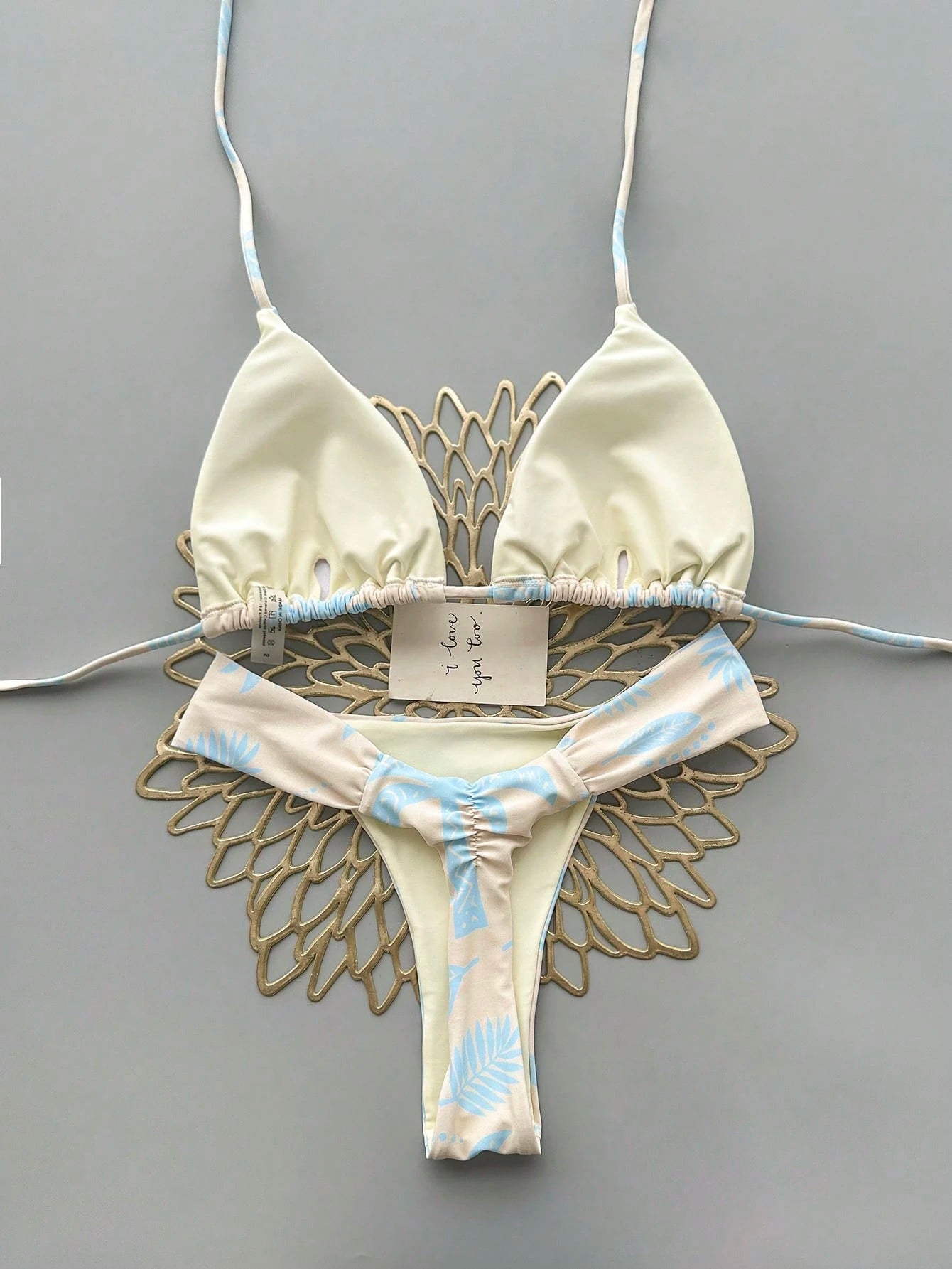 2pcs Casual Elegant Sexy Bohemian Floral Print Tie-Up Braided Bikini Swimwear, Suitable For Beach Vacation In Spring/Summer