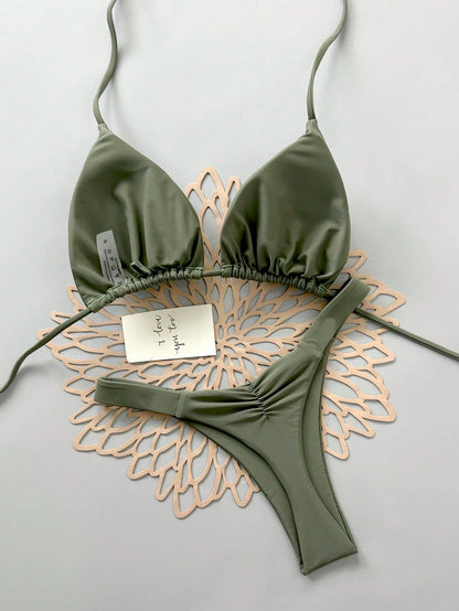2pcs Casual Elegant Sexy Bohemian Floral Print Tie-Up Braided Bikini Swimwear, Beach Holiday, Spring/Summer Vacation, Vacationcore