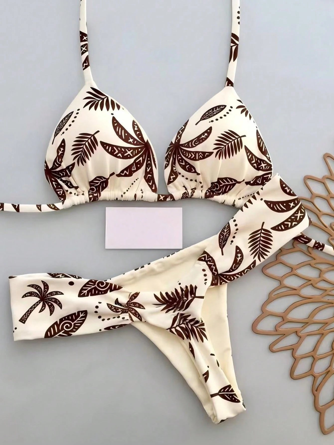 2pcs Casual Elegant Sexy Bohemian Floral Print Tie-Up Braided Bikini Swimwear, Suitable For Beach Vacation In Spring/Summer