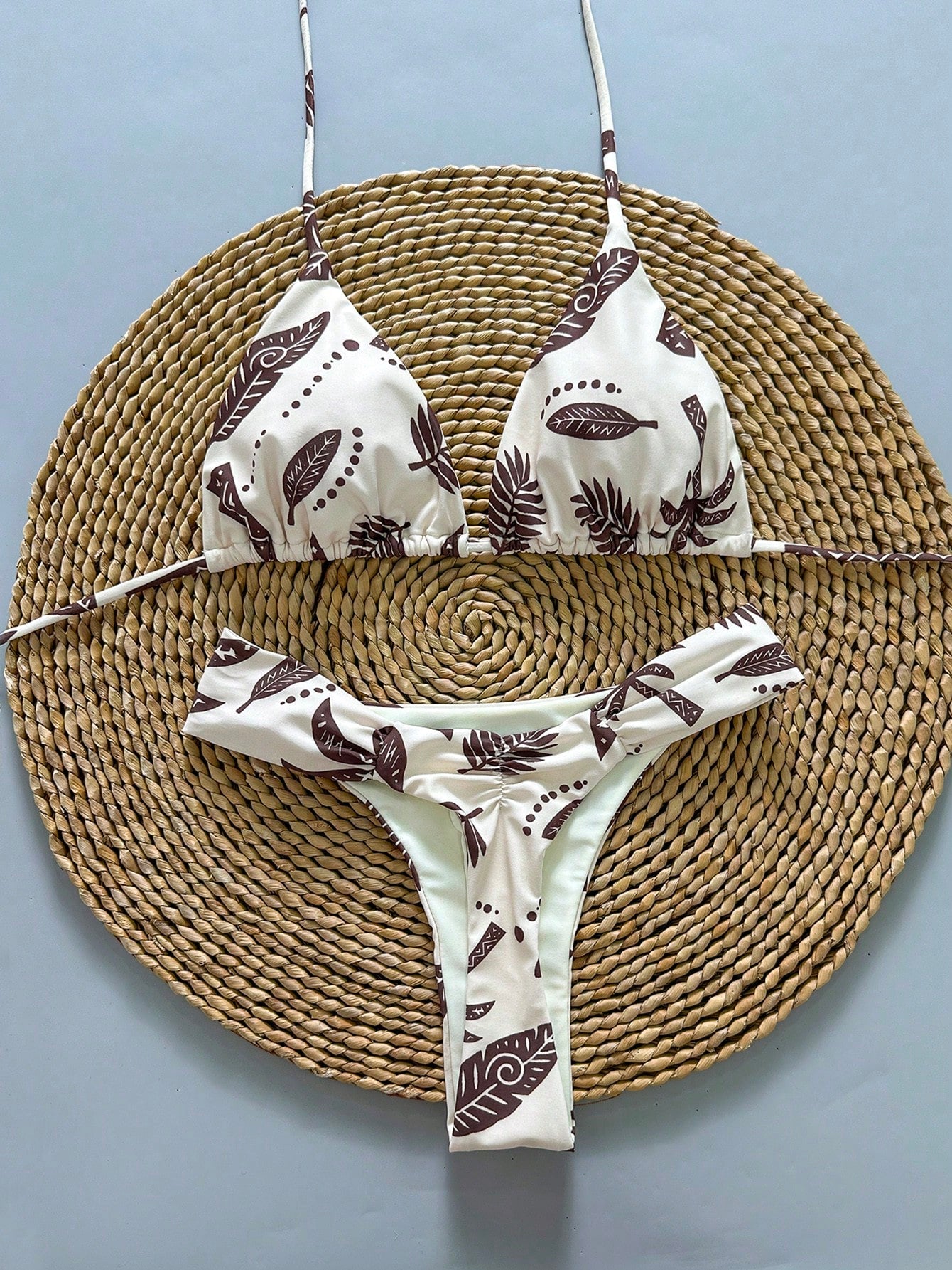 2pcs Casual Elegant Sexy Bohemian Floral Print Tie-Up Braided Bikini Swimwear, Suitable For Beach Vacation In Spring/Summer