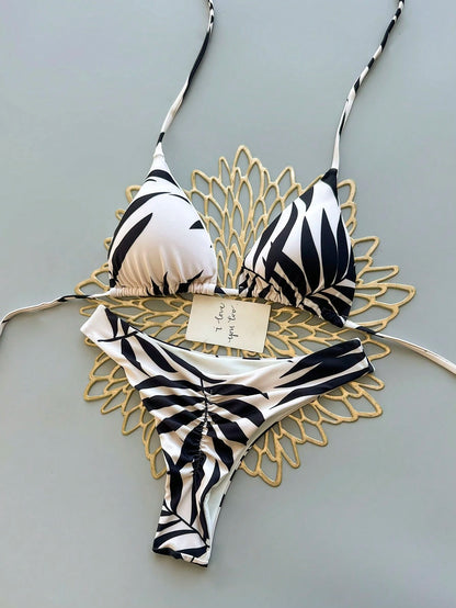 2pcs Casual Elegant Sexy Bohemian Floral Tie-Dye Contrast Trim Bikini Swimwear, Suitable For Beach & Holiday, Spring/Summer Vacation, Resort Wear
