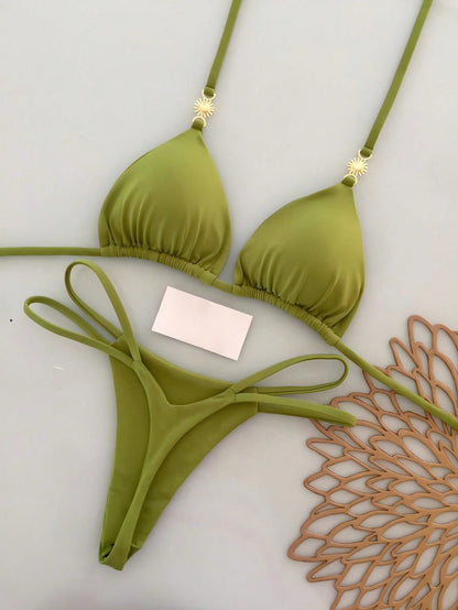 2pcs Casual Elegant Sexy Bohemian Floral Tie-Dye Trim Bikini Swimwear, Suitable For Beach & Holiday, Spring/Summer Vacation, For Her
