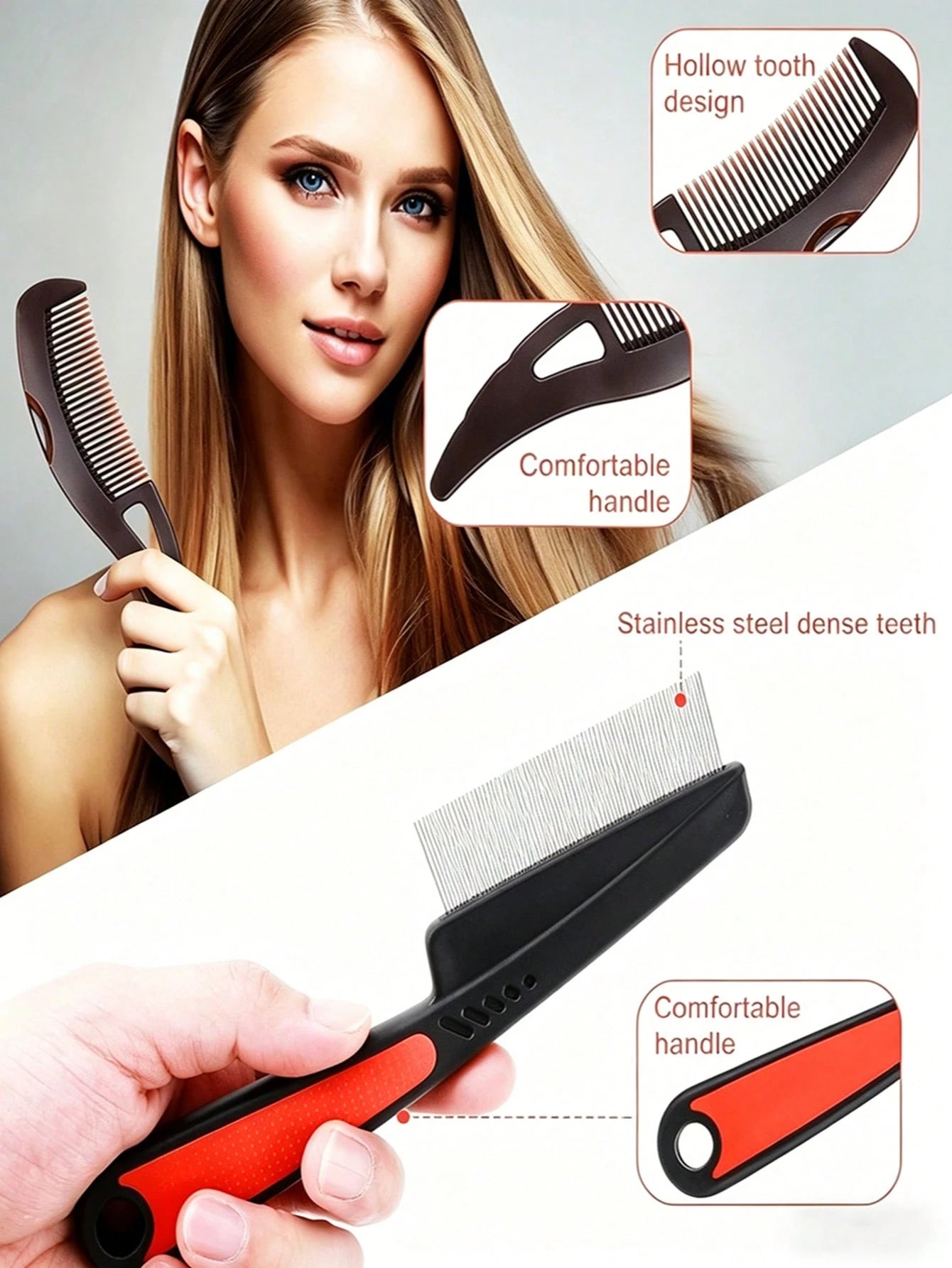 2pcs Dandruff Comb, Stainless Steel Fine Tooth Comb, Scalp Psoriasis Brush, Dandruff Brush, Head Lice Comb, Multi-Function Hair Brush For Scalp Massage, Suitable For Men, Women, And Children