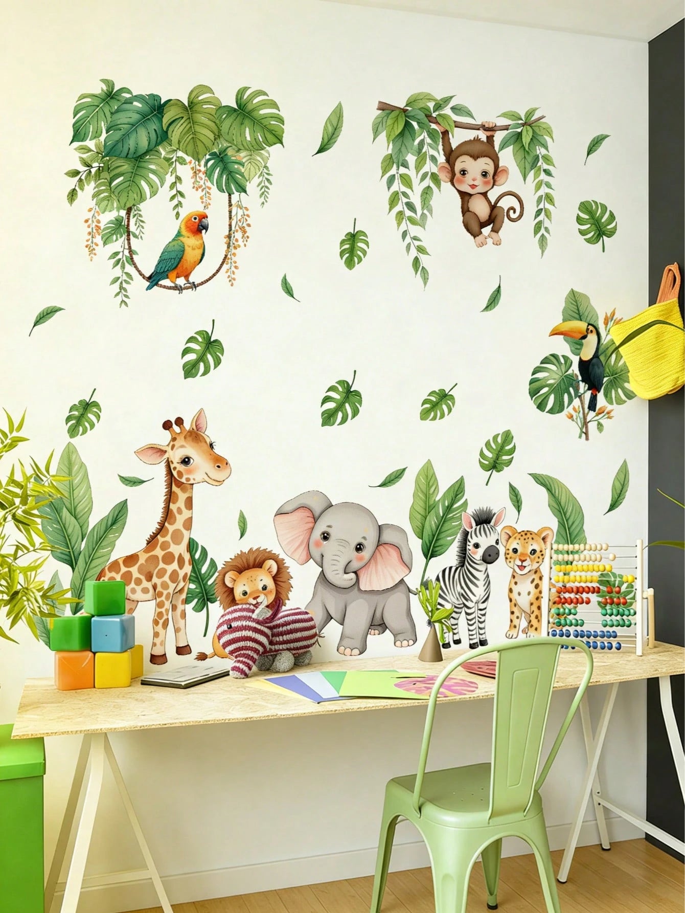 2pcs Forest Animal & Green Plant Wall Stickers, Cute Teddy Bear Branch Wall Decals, Teddy Bear Butterfly Swing Home Decor Wall Stickers, Suitable For Nursery, Bedroom, Living Room, Vibrant Colors, Bea
