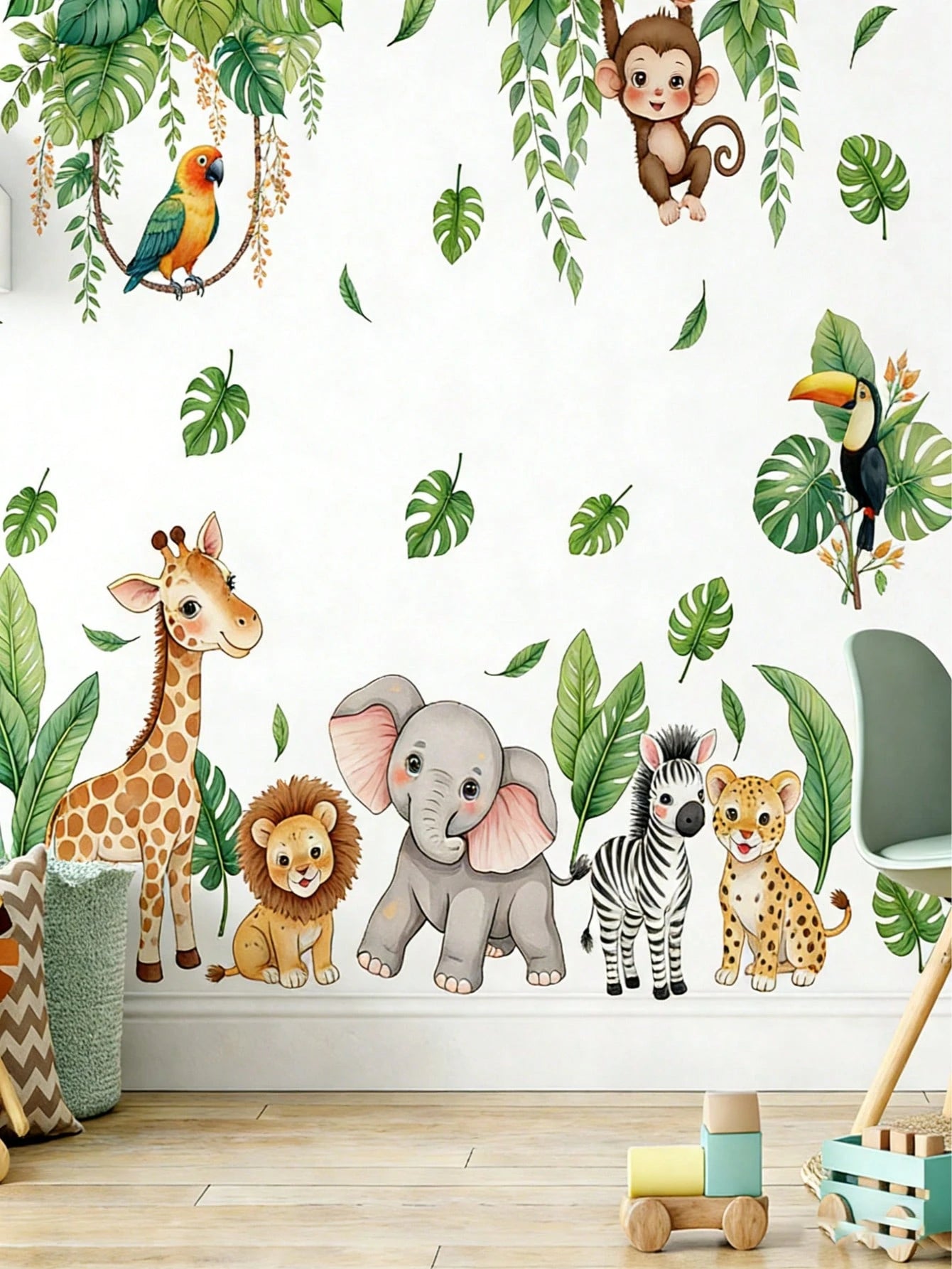 2pcs Forest Animal & Green Plant Wall Stickers, Cute Teddy Bear Branch Wall Decals, Teddy Bear Butterfly Swing Home Decor Wall Stickers, Suitable For Nursery, Bedroom, Living Room, Vibrant Colors, Bea