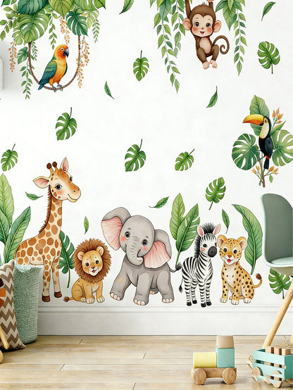 2pcs Forest Animal & Green Plant Wall Stickers, Cute Teddy Bear Branch Wall Decals, Teddy Bear Butterfly Swing Home Decor Wall Stickers, Suitable For Nursery, Bedroom, Living Room, Vibrant Colors, Bea