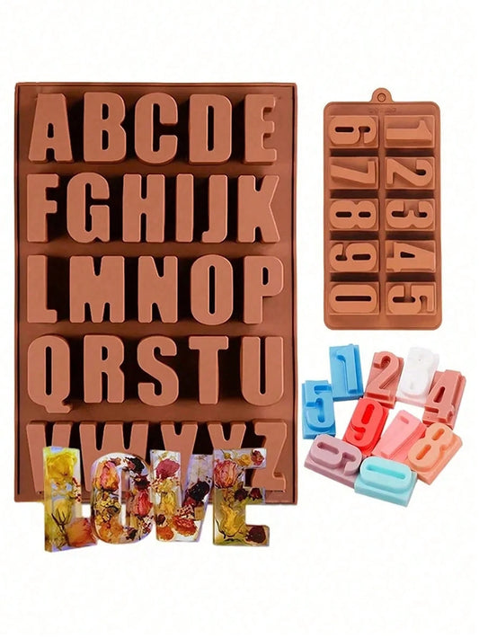 2pcs Large English Letter Silicone Molds, Can Make Candy A-Z Large Letters| Size 0-9, Birthday Party Decoration