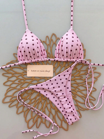 2pcs Leopard Print Halter Tie Sexy Bikini Swimwear For Women, Suitable For Spring & Summer Vacation Beach, Resort Wear, Vacationcore