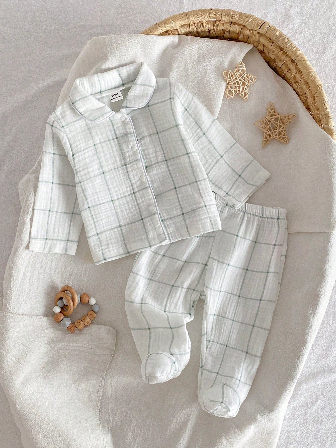 2pcs Newborn Woven Double-Layer Crinkle Fabric Long Sleeve Footed Pants, Autumn Comfortable Soft All-Season Versatile Fashion, Best Gift For Newborns