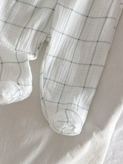 2pcs Newborn Woven Double-Layer Crinkle Fabric Long Sleeve Footed Pants, Autumn Comfortable Soft All-Season Versatile Fashion, Best Gift For Newborns