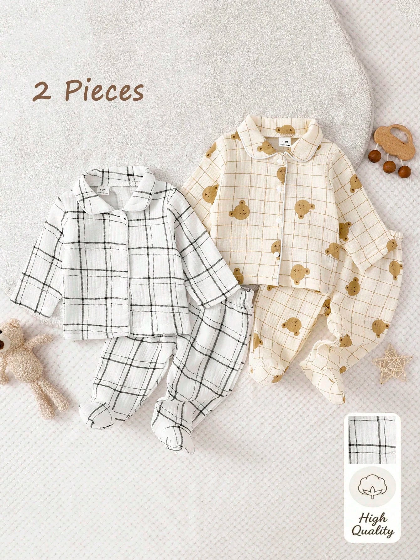 2pcs Newborn Woven Double-Layer Crinkle Fabric Long Sleeve Footed Pants, Autumn Comfortable Soft All-Season Versatile Fashion, Best Gift For Newborns