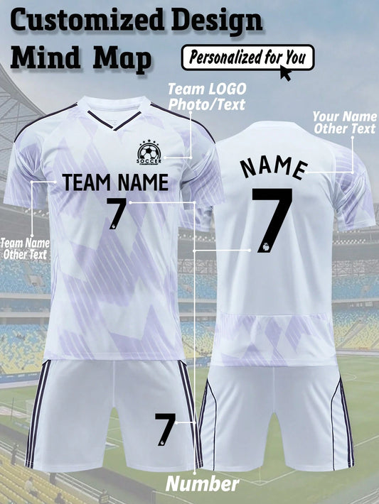 2pcs Personalized 26 Season Away Men's Soccer Jersey- Custom Name, Number & Logo Short Sleeve T-Shirt + Shorts Sports Set. Gift