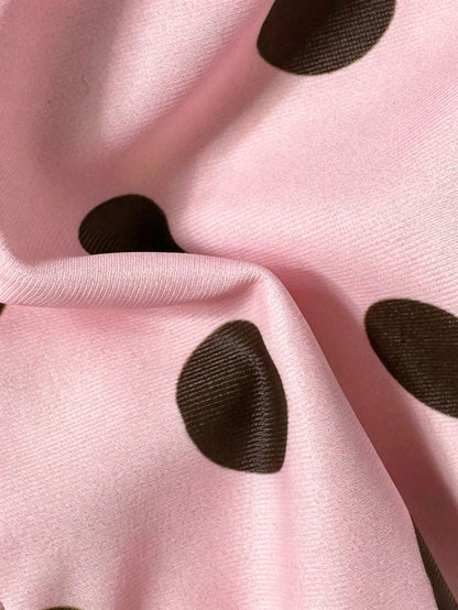 2pcs Polka Dot Elegant Halter Neck Back Tie Open Back Swimwear Top Waist Side Tie Bikini Bottoms Beach Pool Water Sports Seaside Women's Vacation Pink
