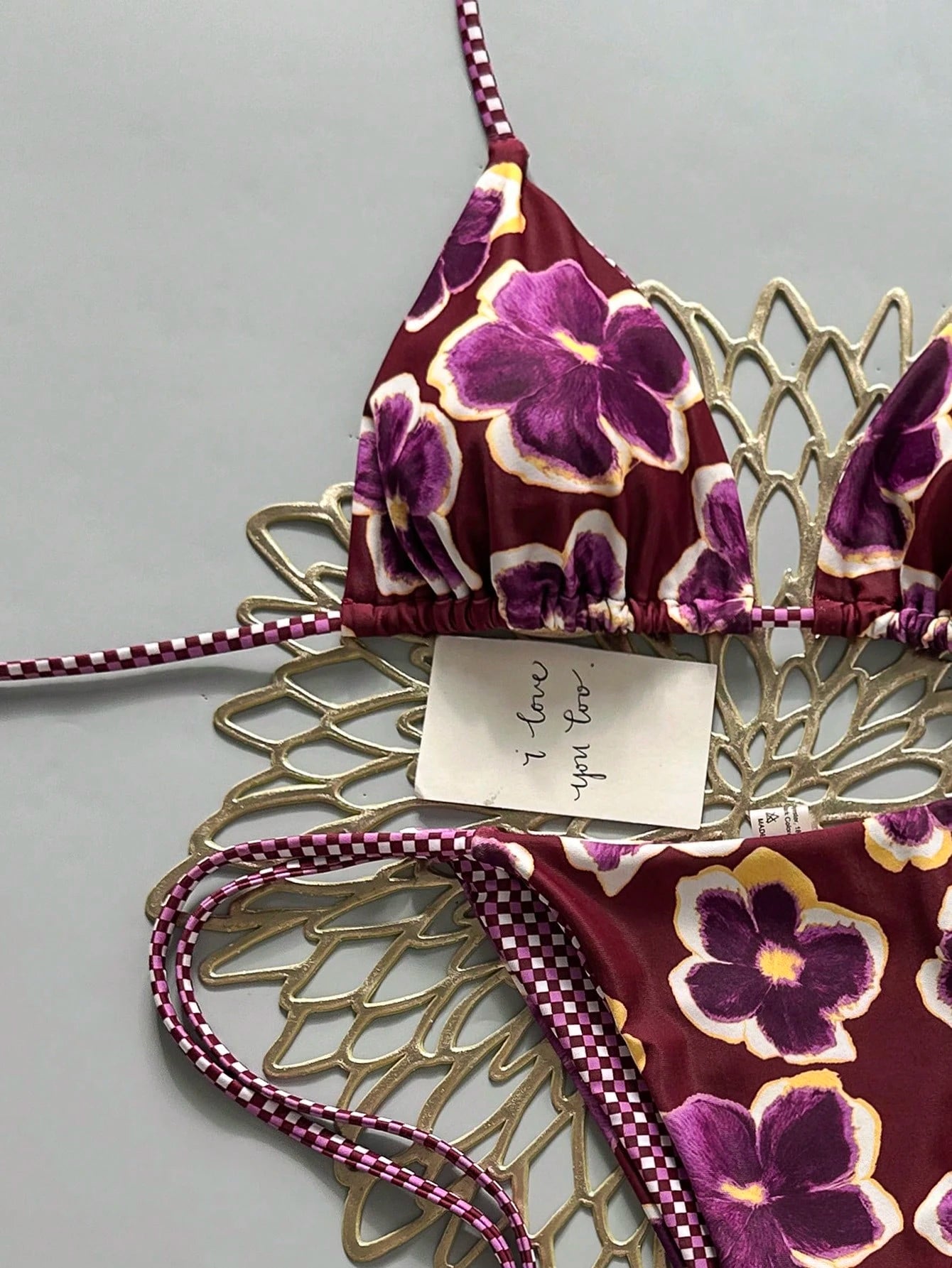 2pcs Retro Floral Colorblock Plaid Print Bikini Swimwear, Suitable For Beach, Pool, Cruise, Party In Spring And Summer Vacation, For Women
