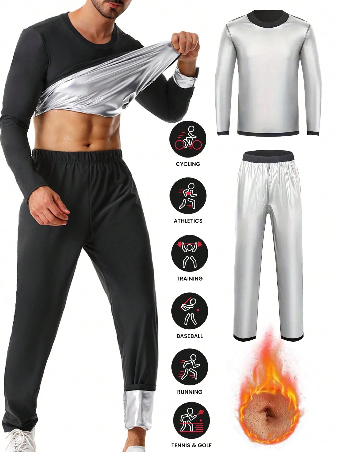 2pcs/Set 2024 New Men's Outdoor Running/Fitness Long Sleeve Top + Long Pants, Sweat Suit, With Zipper Waistband Fall