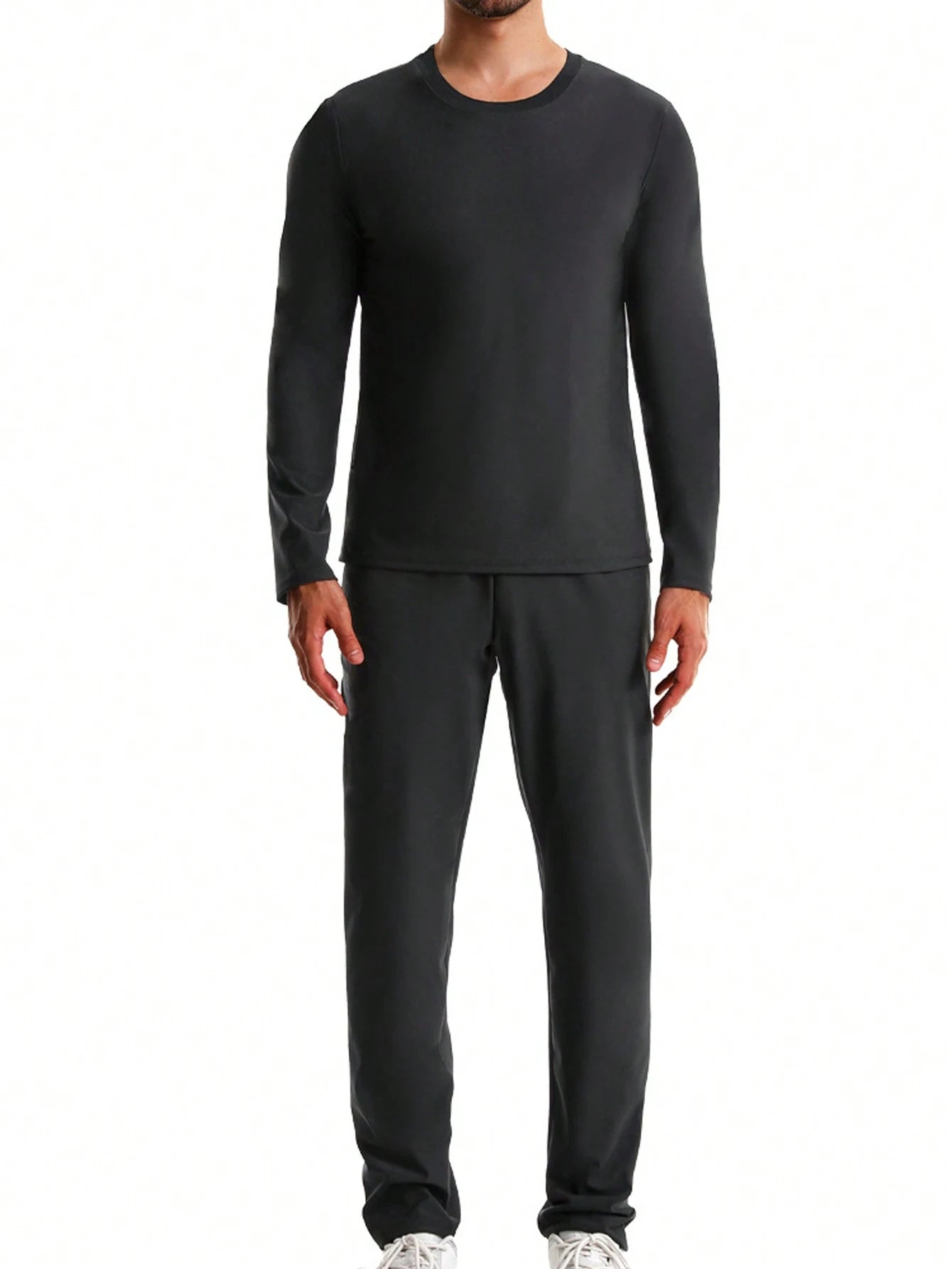 2pcs/Set 2024 New Men's Outdoor Running/Fitness Long Sleeve Top + Long Pants, Sweat Suit, With Zipper Waistband Fall