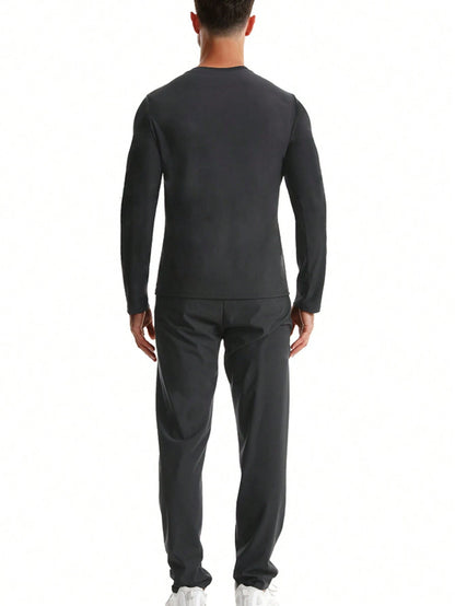 2pcs/Set 2024 New Men's Outdoor Running/Fitness Long Sleeve Top + Long Pants, Sweat Suit, With Zipper Waistband Fall