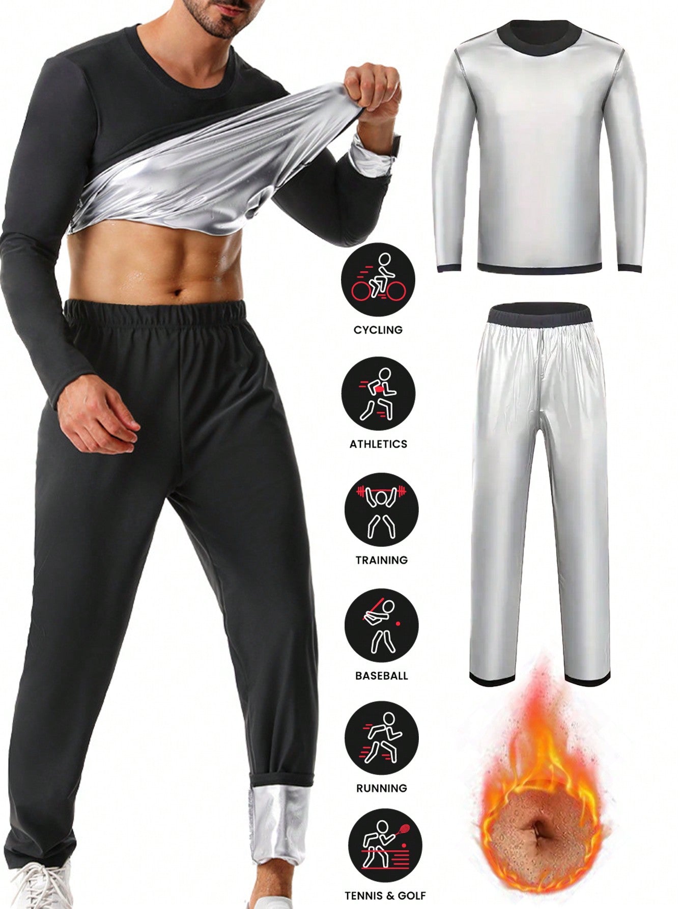 2pcs/Set 2024 New Men's Outdoor Running/Fitness Long Sleeve Top + Long Pants, Sweat Suit, With Zipper Waistband Fall
