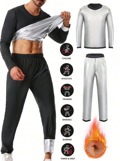 2pcs/Set 2024 New Men's Outdoor Running/Fitness Long Sleeve Top + Long Pants, Sweat Suit, With Zipper Waistband Fall