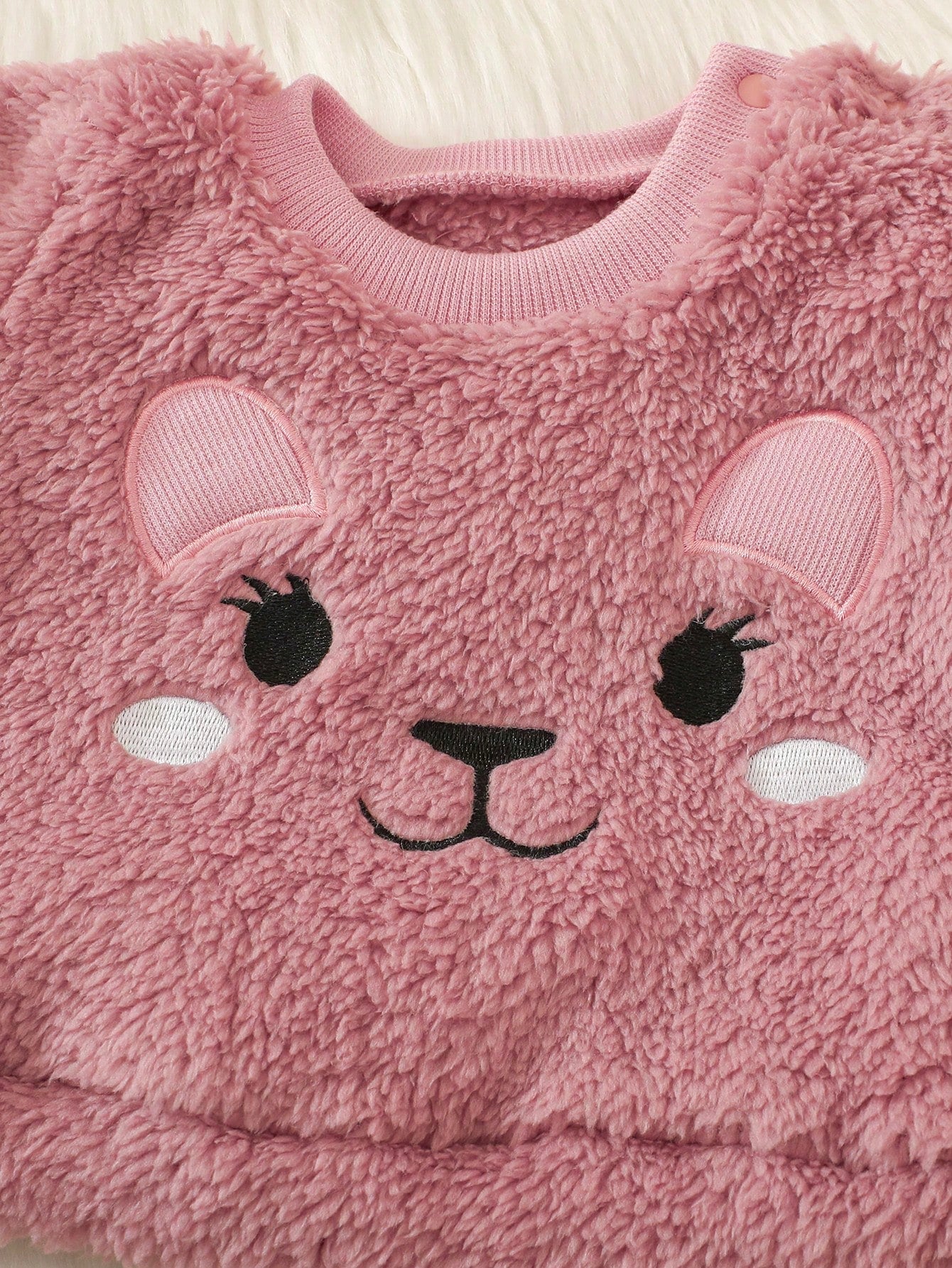 2pcs/Set Baby Girl Newborn Autumn/Winter Dusty Pink Soft Cute Playful Style Thick Coral Fleece 2 Pieces Set Applique Embroidery Cartoon Bear Top Pants