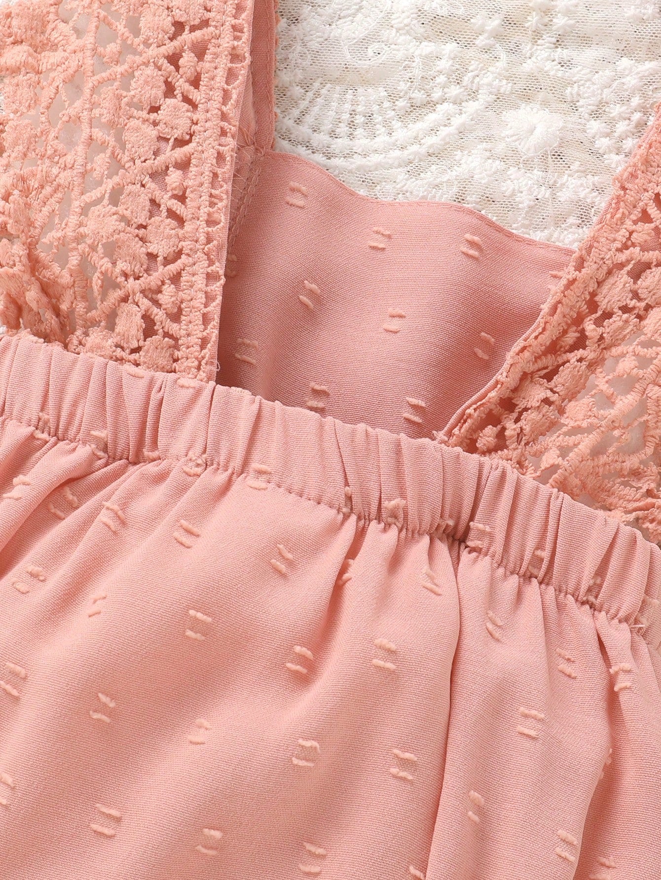 2pcs/Set,Baby Girl,Soft And Comfortable,Casual Fashion Sweet,Cute Square Neck Lace Embroidered Ruffle Jacquard Solid Color Romper And Bowknot Decorated Headband,Baby Girl Clothing,Newborn Baby Girl Cl