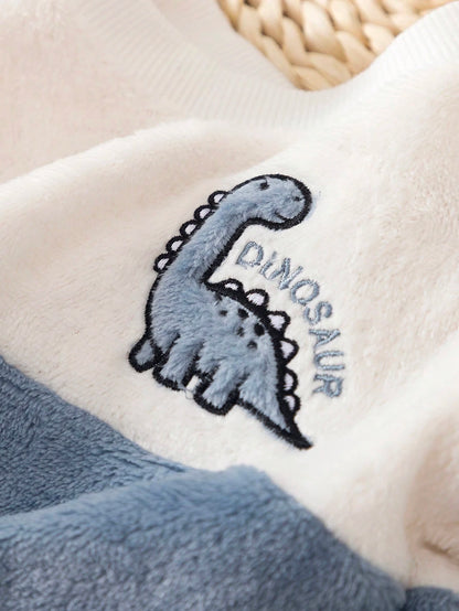 2pcs/Set Cute Winter Outfit For Baby Boys, Dinosaur English Graphic Top & Elastic Pants, White, Sibling Matching, Suitable For Autumn, 6 Months To 3 Years