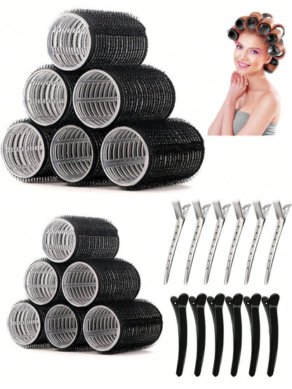 2pcs/Set Hair Curlers, 12pcs Hair Rollers, Suitable For Long, Medium, Short Hair, Large, Medium, Small Self-Adhesive Hair Curlers, With 12pcs Hair Rollers, 1pc Hair Clip, 1pc Makeup Bag And 1pc Hair C