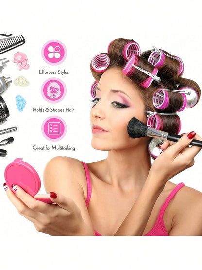 2pcs/Set Hair Curlers, 12pcs Hair Rollers, Suitable For Long, Medium, Short Hair, Large, Medium, Small Self-Adhesive Hair Curlers, With 12pcs Hair Rollers, 1pc Hair Clip, 1pc Makeup Bag And 1pc Hair C