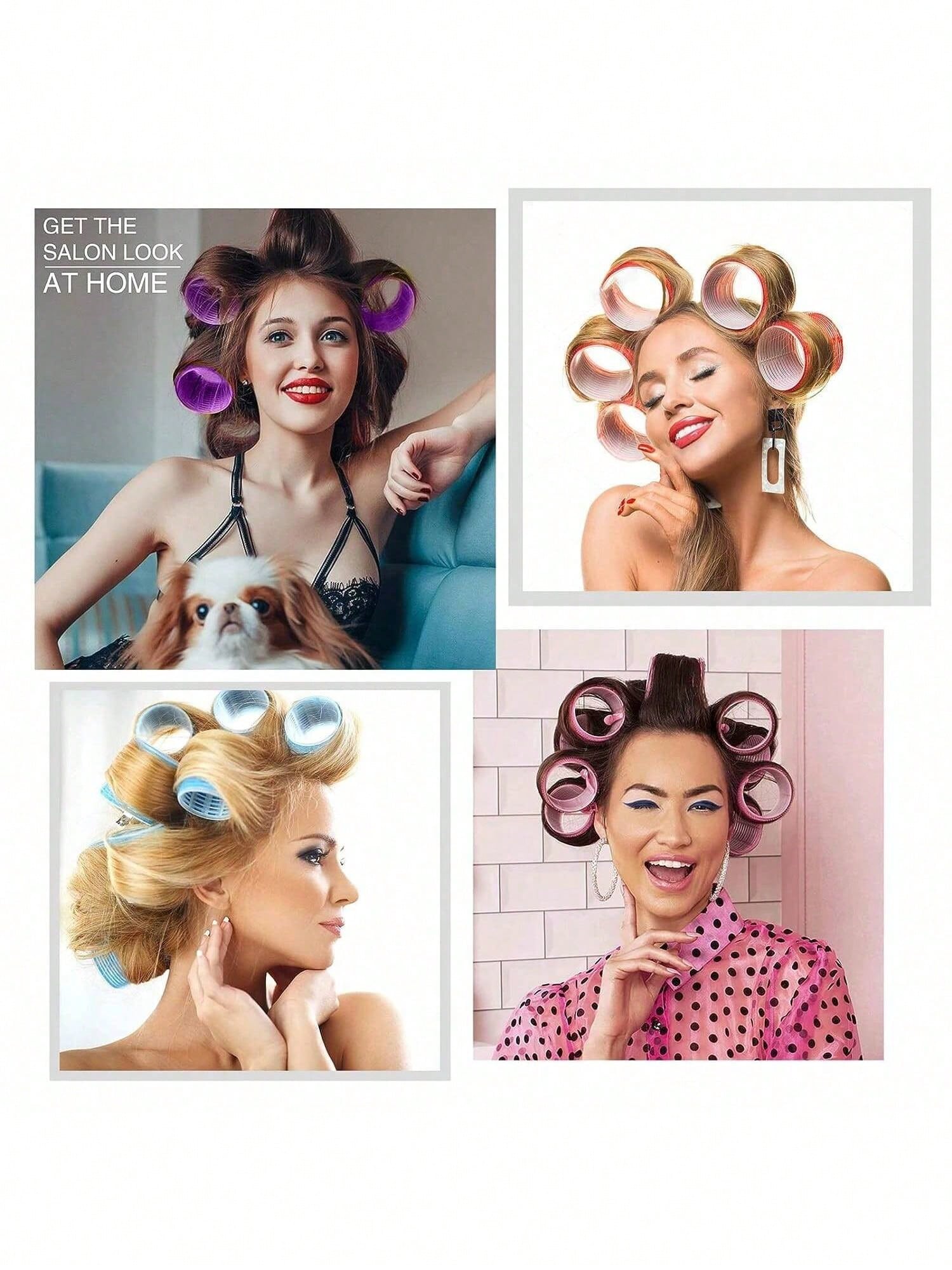 2pcs/Set Hair Curlers, 12pcs Hair Rollers, Suitable For Long, Medium, Short Hair, Large, Medium, Small Self-Adhesive Hair Curlers, With 12pcs Hair Rollers, 1pc Hair Clip, 1pc Makeup Bag And 1pc Hair C