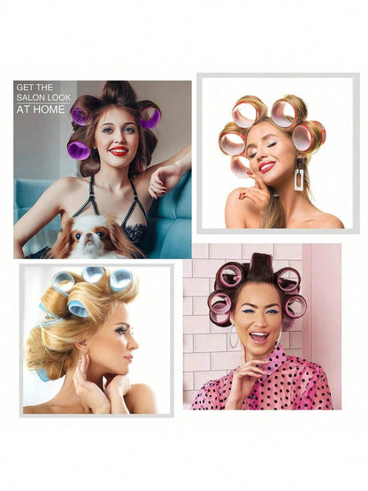 2pcs/Set Hair Curlers, 12pcs Hair Rollers, Suitable For Long, Medium, Short Hair, Large, Medium, Small Self-Adhesive Hair Curlers, With 12pcs Hair Rollers, 1pc Hair Clip, 1pc Makeup Bag And 1pc Hair C