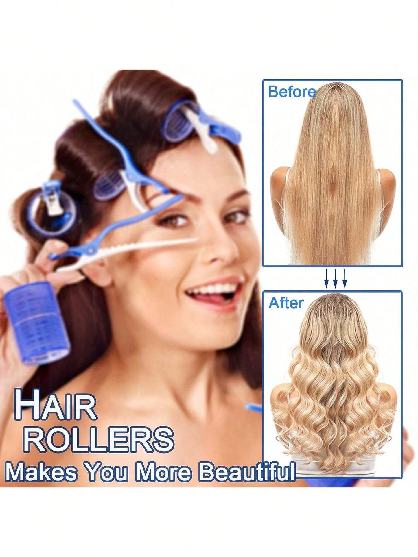 2pcs/Set Hair Curlers, 12pcs Hair Rollers, Suitable For Long, Medium, Short Hair, Large, Medium, Small Self-Adhesive Hair Curlers, With 12pcs Hair Rollers, 1pc Hair Clip, 1pc Makeup Bag And 1pc Hair C