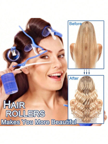 2pcs/Set Hair Curlers, 12pcs Hair Rollers, Suitable For Long, Medium, Short Hair, Large, Medium, Small Self-Adhesive Hair Curlers, With 12pcs Hair Rollers, 1pc Hair Clip, 1pc Makeup Bag And 1pc Hair C