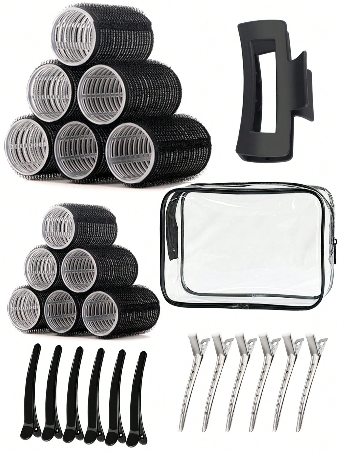 2pcs/Set Hair Curlers, 12pcs Hair Rollers, Suitable For Long, Medium, Short Hair, Large, Medium, Small Self-Adhesive Hair Curlers, With 12pcs Hair Rollers, 1pc Hair Clip, 1pc Makeup Bag And 1pc Hair C