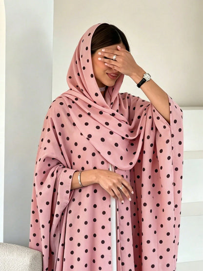 2pcs Set Hijab + Open Abaya, Dubai Islamic Muslim Modest Floral Print Cardigan Headscarf For Women Daily Wear