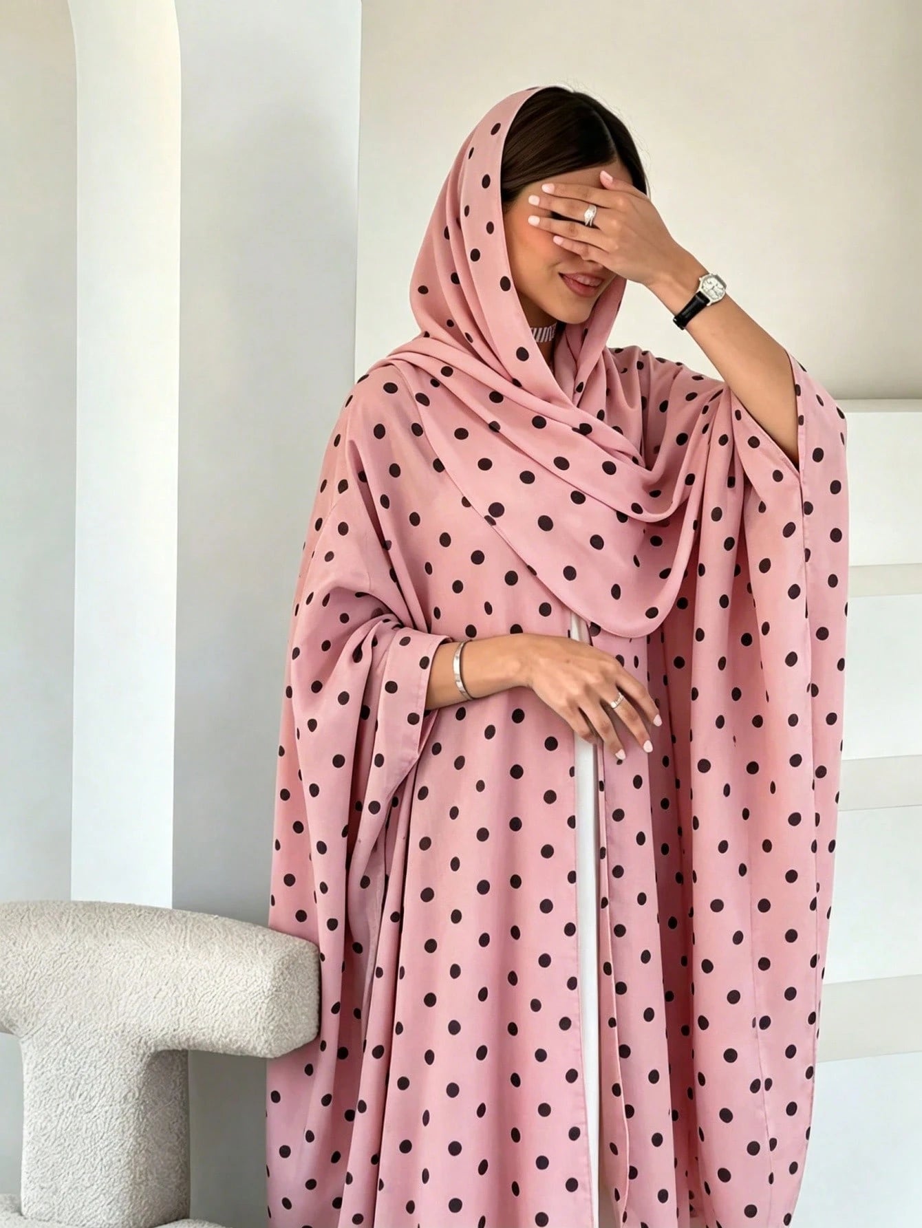 2pcs Set Hijab + Open Abaya, Dubai Islamic Muslim Modest Floral Print Cardigan Headscarf For Women Daily Wear