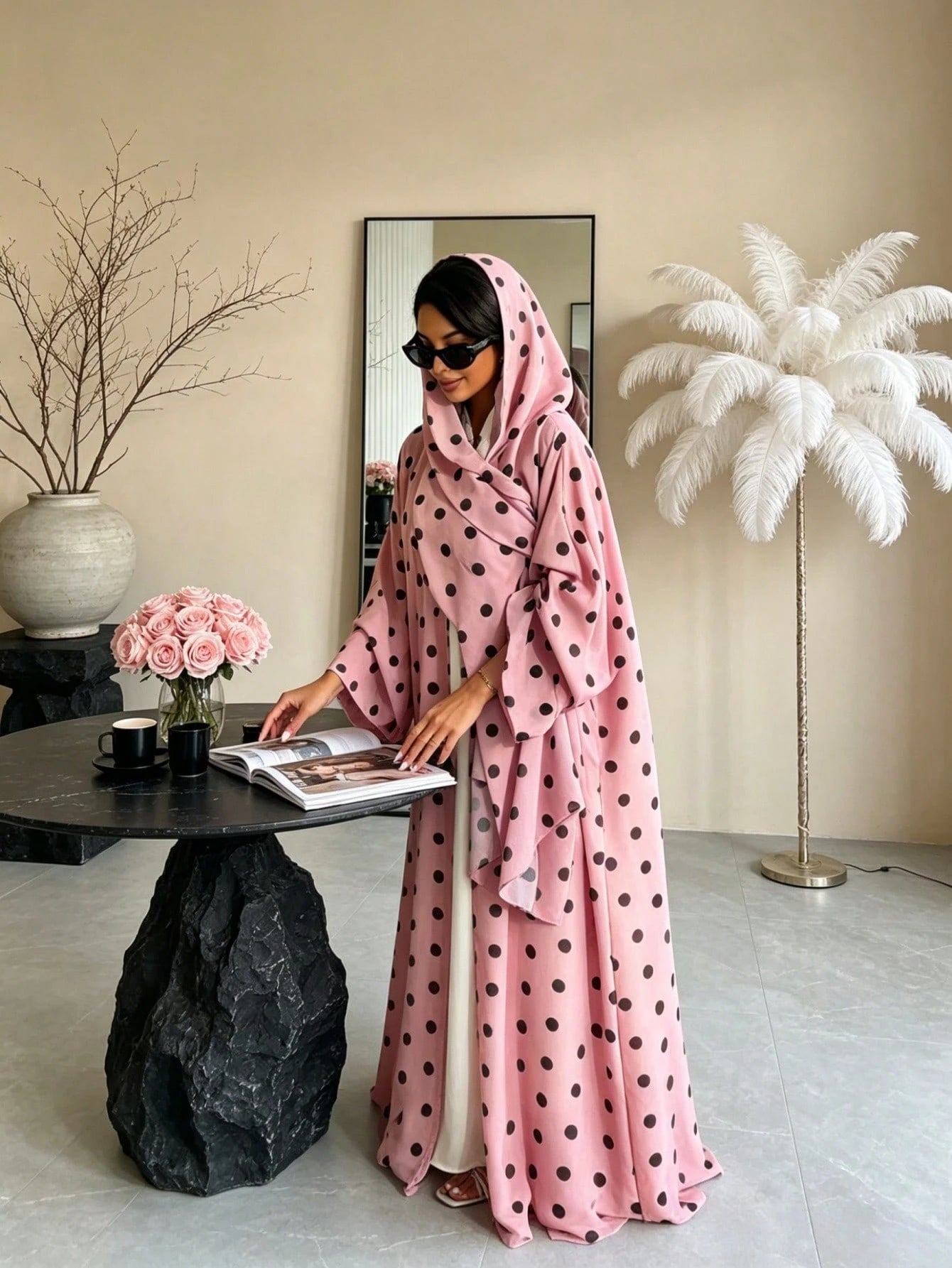 2pcs Set Hijab + Open Abaya, Dubai Islamic Muslim Modest Floral Print Cardigan Headscarf For Women Daily Wear