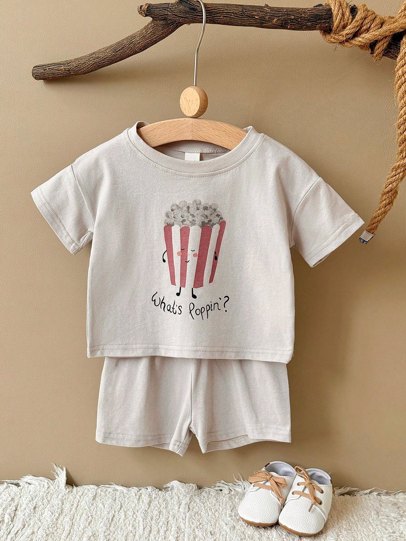 2pcs/Set Infants & Toddlers Food Print Short Sleeve T-Shirt And Shorts Set, Summer