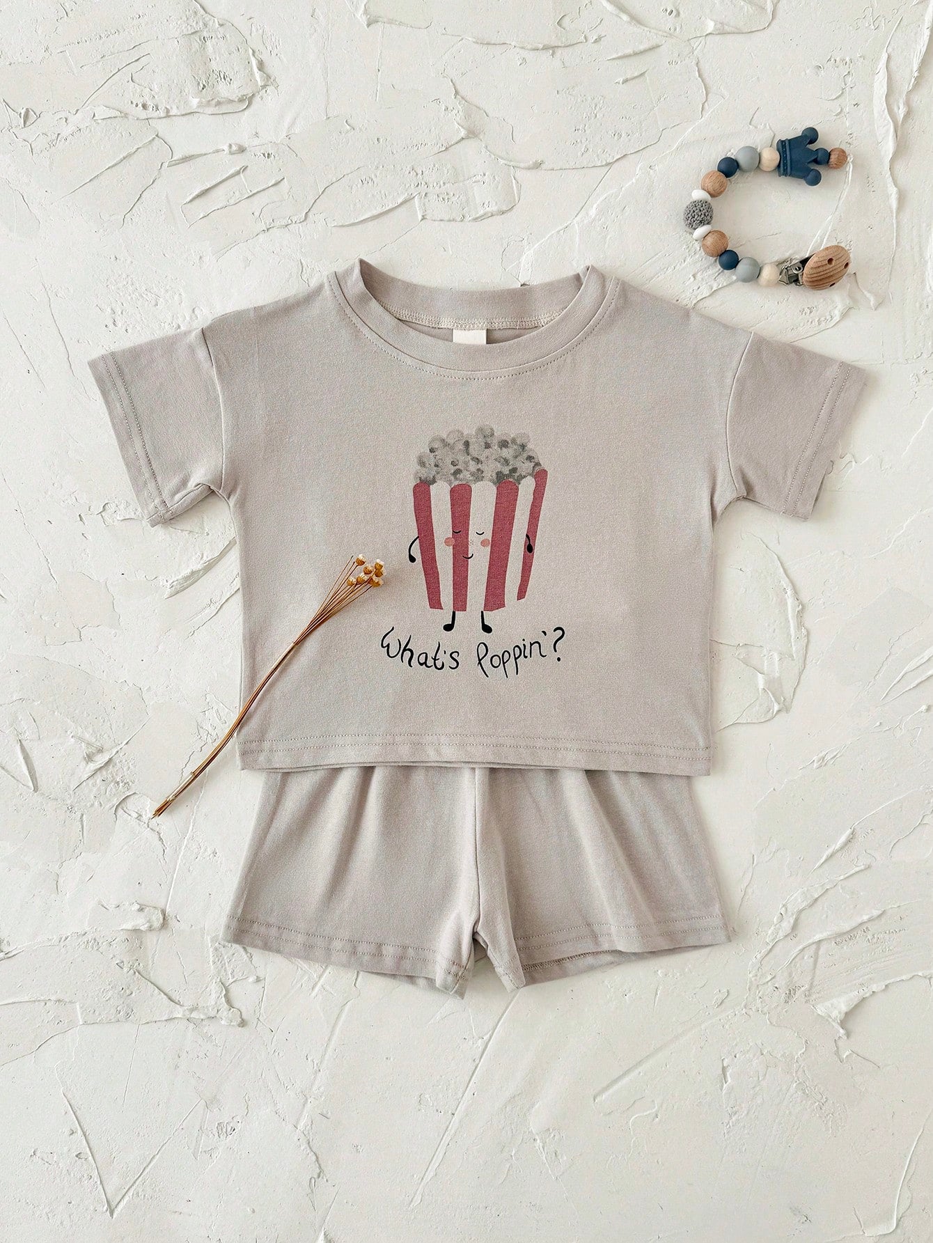 2pcs/Set Infants & Toddlers Food Print Short Sleeve T-Shirt And Shorts Set, Summer