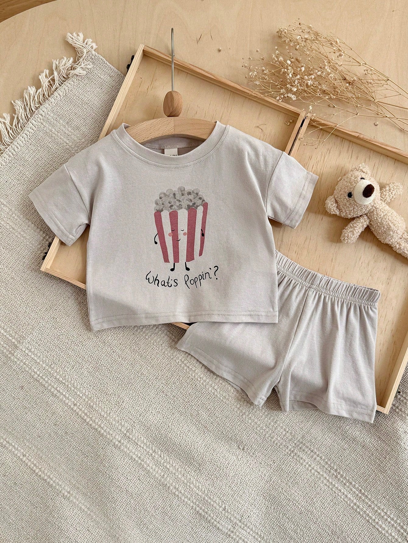 2pcs/Set Infants & Toddlers Food Print Short Sleeve T-Shirt And Shorts Set, Summer